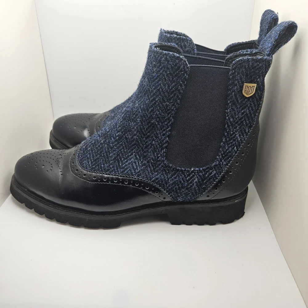 Johnston & Murphy Islander Chelsea Boots Women's 6 Black Leather Blue Tweed SZ 6